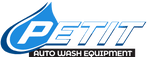Logo for Petit Auto Wash Equipment; blue droplet with 