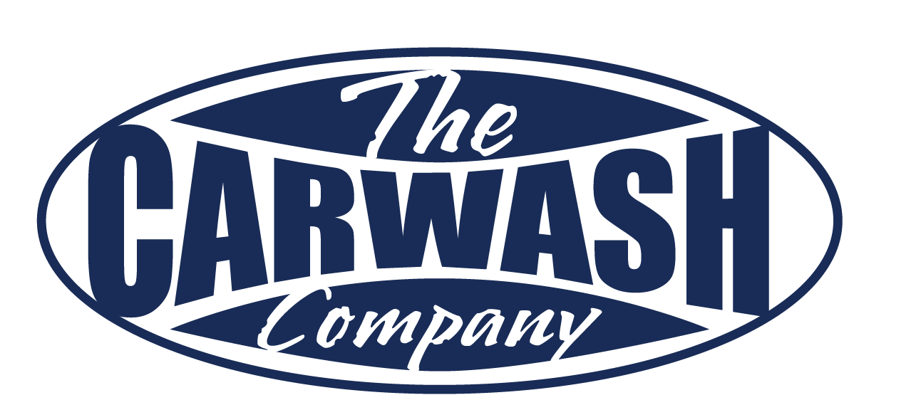 Logo for The Carwash Company, navy blue and white text on oval background.