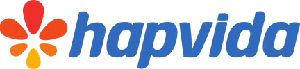 Logotipo da Hapvida: uma flor estilizada em laranja e amarelo ao lado de texto azul.