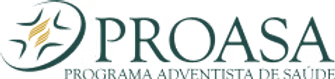 Logotipo da PROASA, Programa de Saúde Adventista. Texto em verde escuro e emblema com detalhes em dourado.