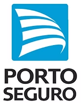 Logotipo da Porto Seguro: quadrado azul com vela estilizada branca e o nome