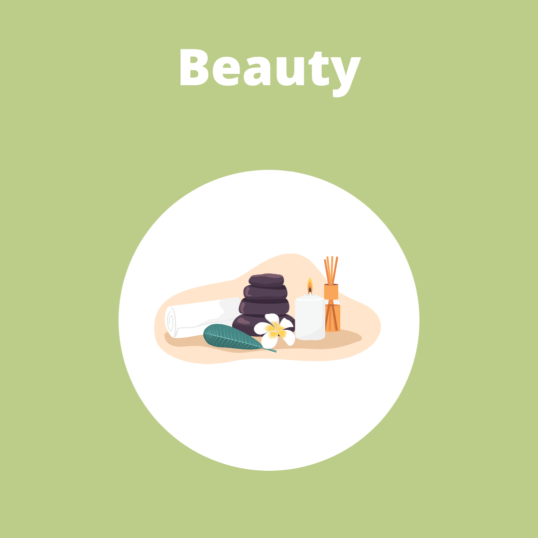 A cartoon illustration of a spa with towels , candles , and flowers.