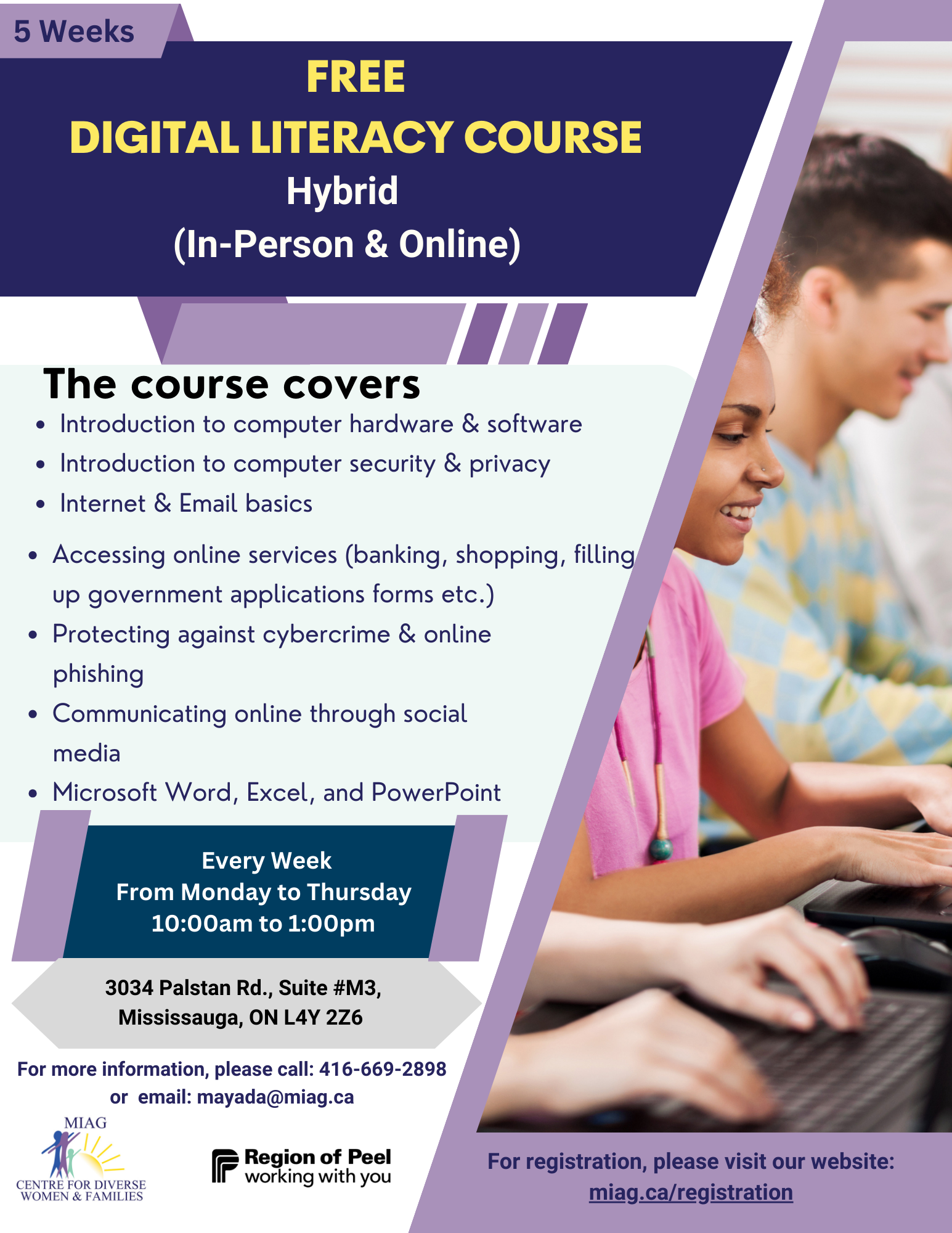 A poster for a free digital literacy course hybrid in person and online