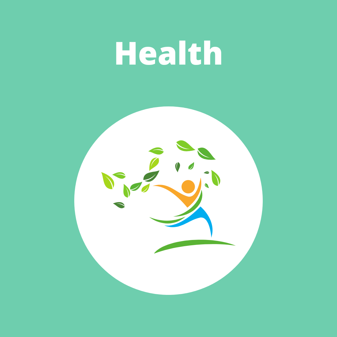 A logo for health with a tree and a person in a circle.