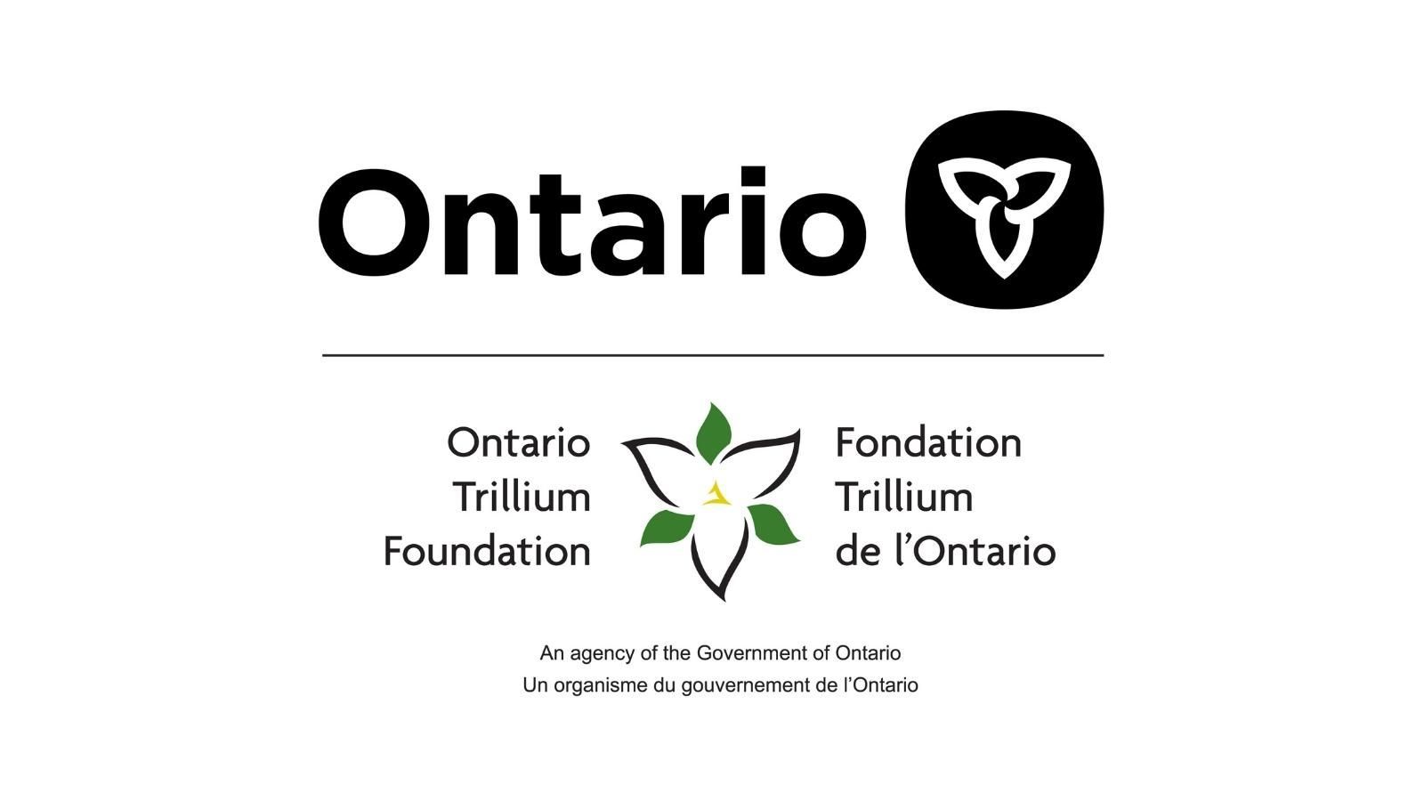 The ontario trillium foundation logo is a black and white logo with a flower.