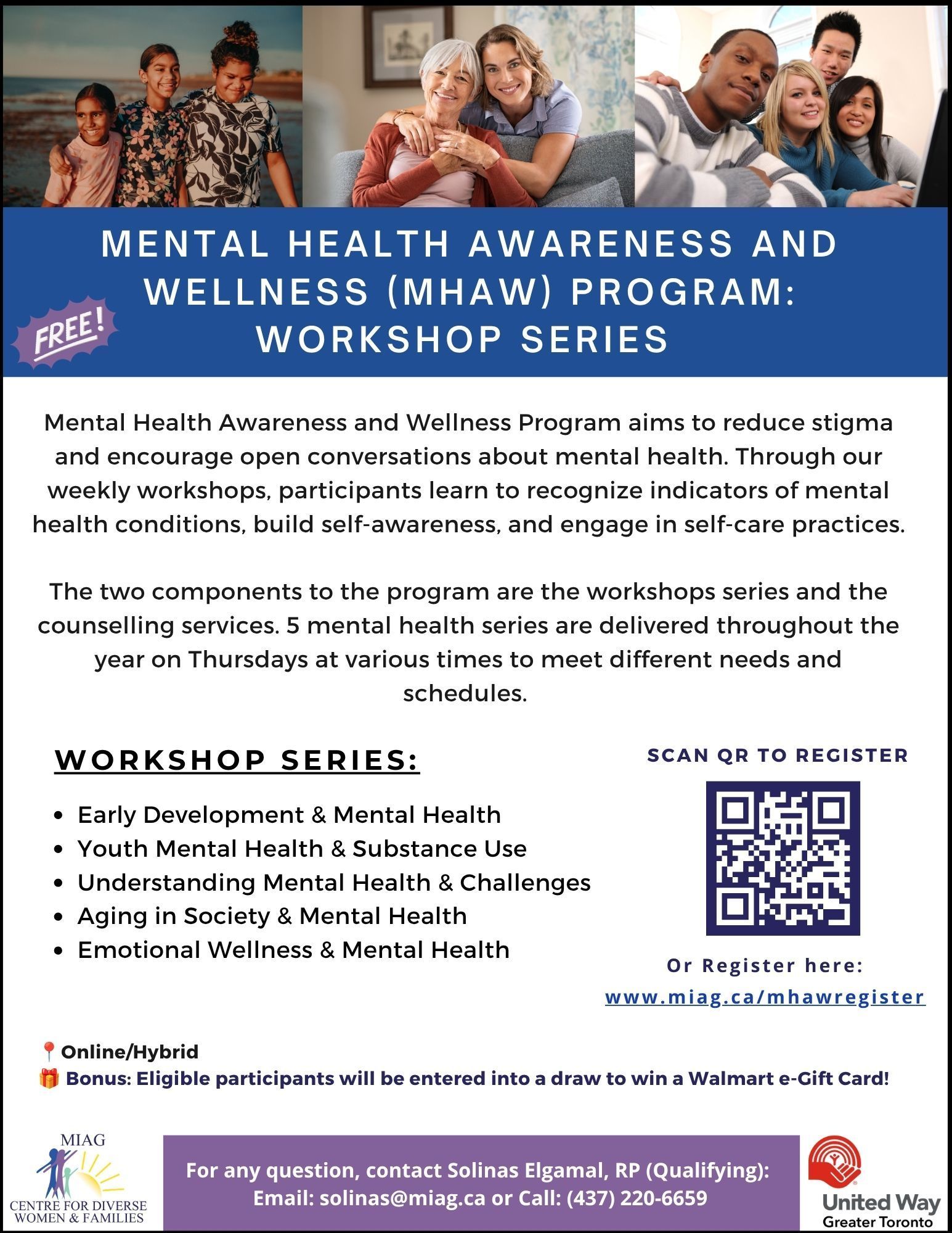 Flyer about youth mental health workshops: Anxiety, depression, substance use, and behavioral addictions.  Free.