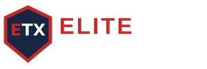 ETX Elite logo with navy hexagon and red outline beside red ELITE text