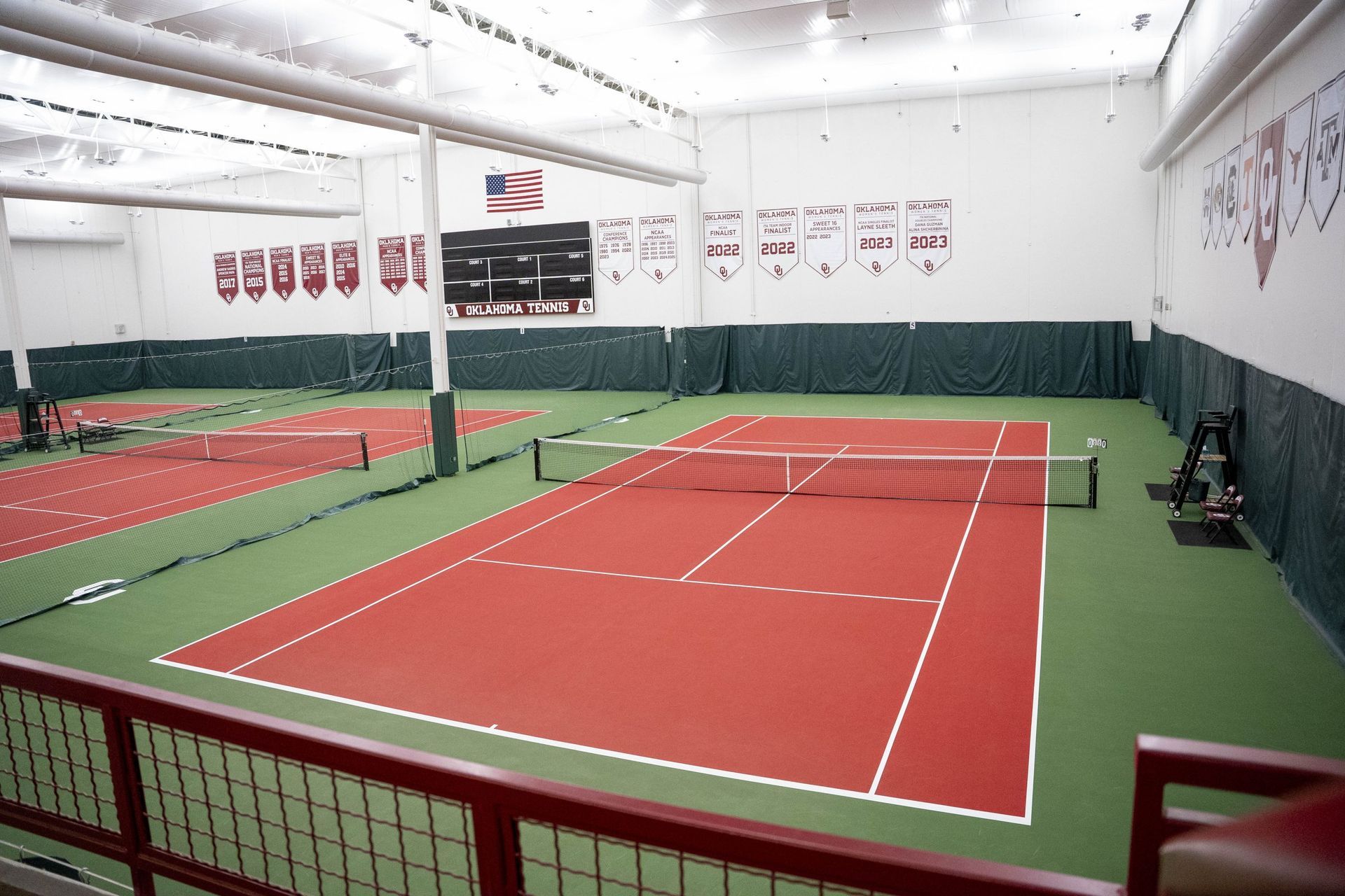 Indoor collegiate tennis court resurfacing in Oklahoma