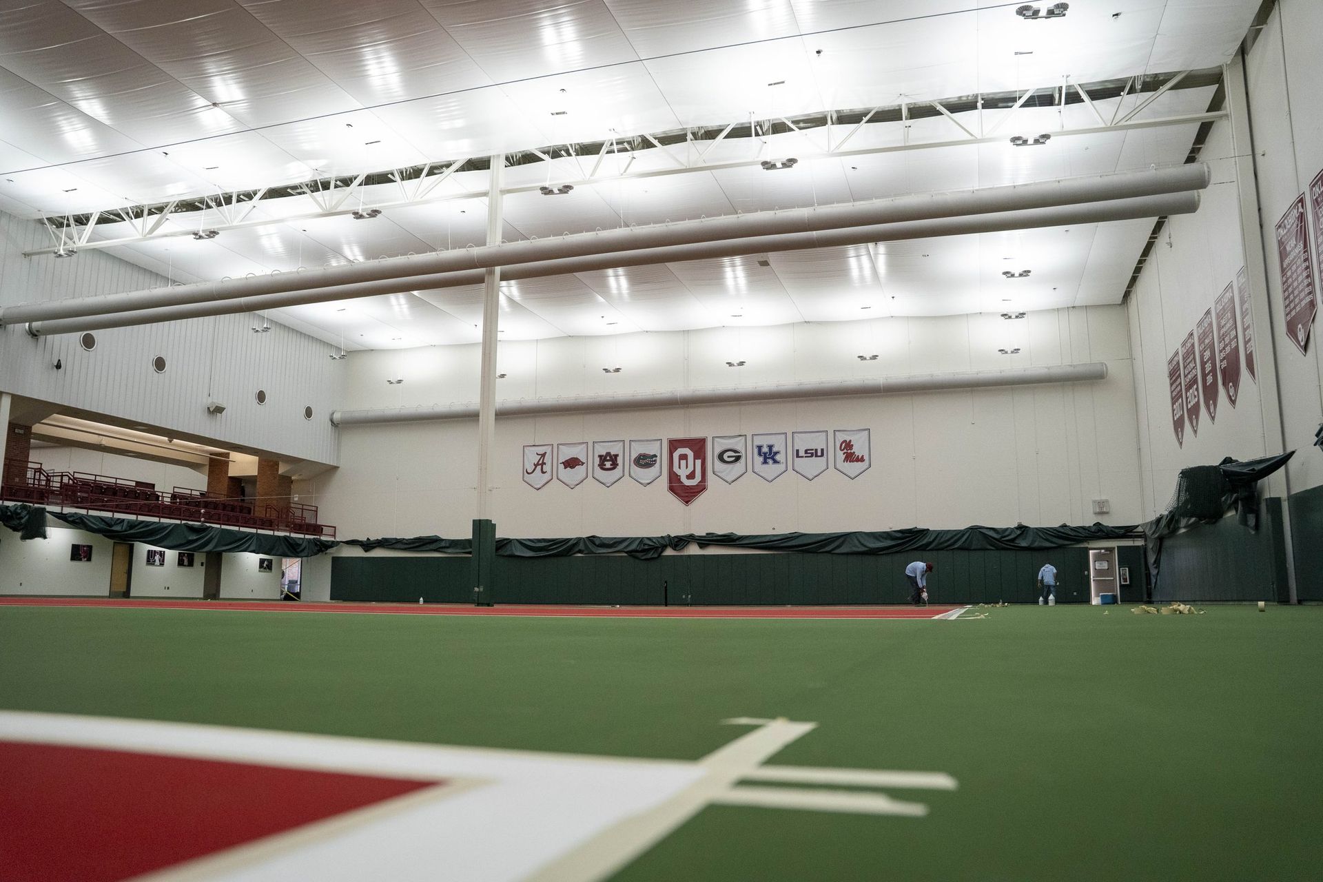 Indoor tennis court line taping detail