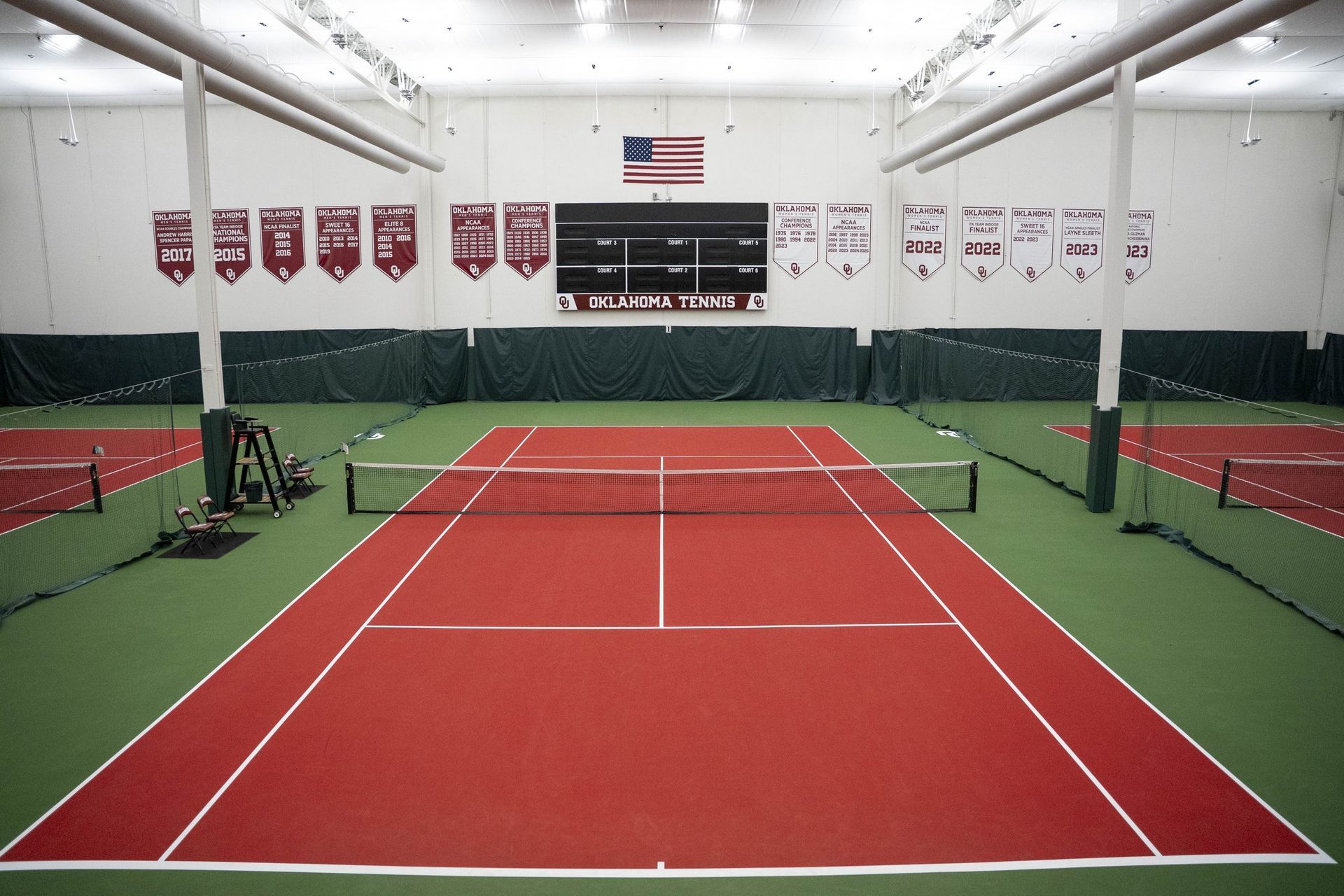 OU Headington indoor tennis court resurfacing with Laykold