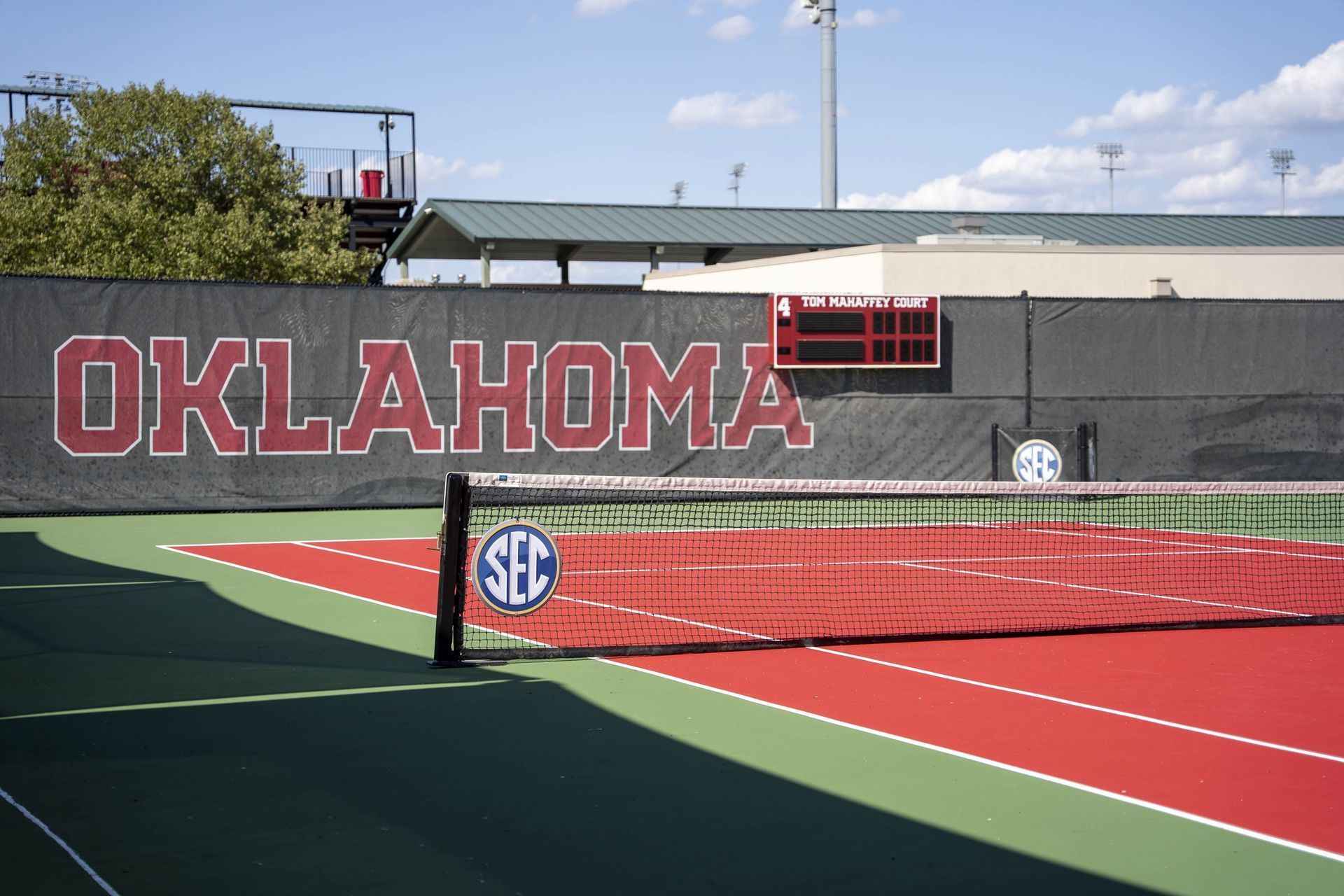 OU outdoor tennis court after Laykold resurfacing