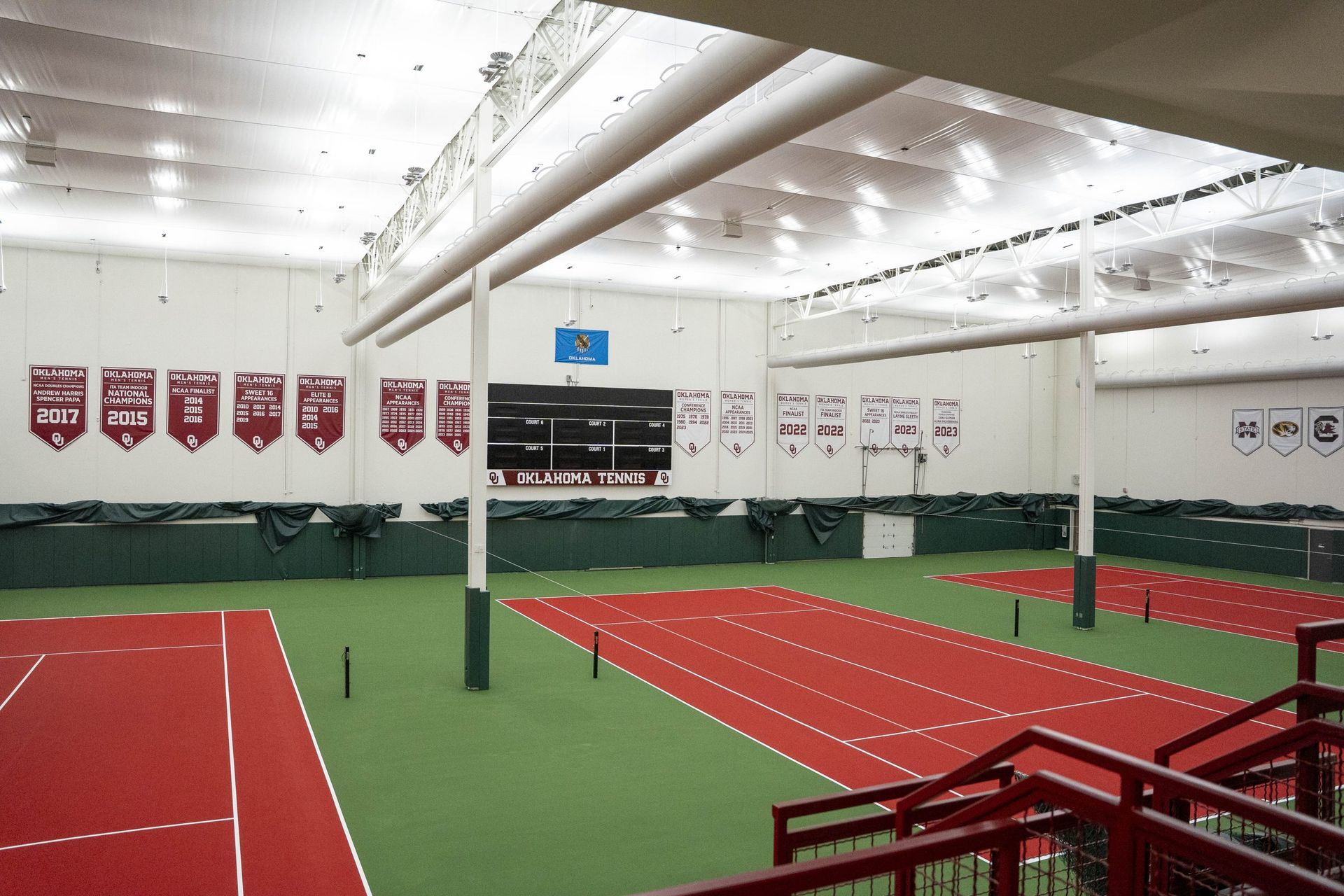 Resurfaced indoor tennis facility overview