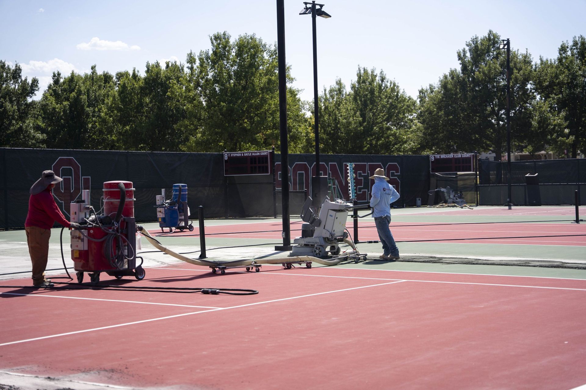 Sport court crew resurfacing equipment outdoor