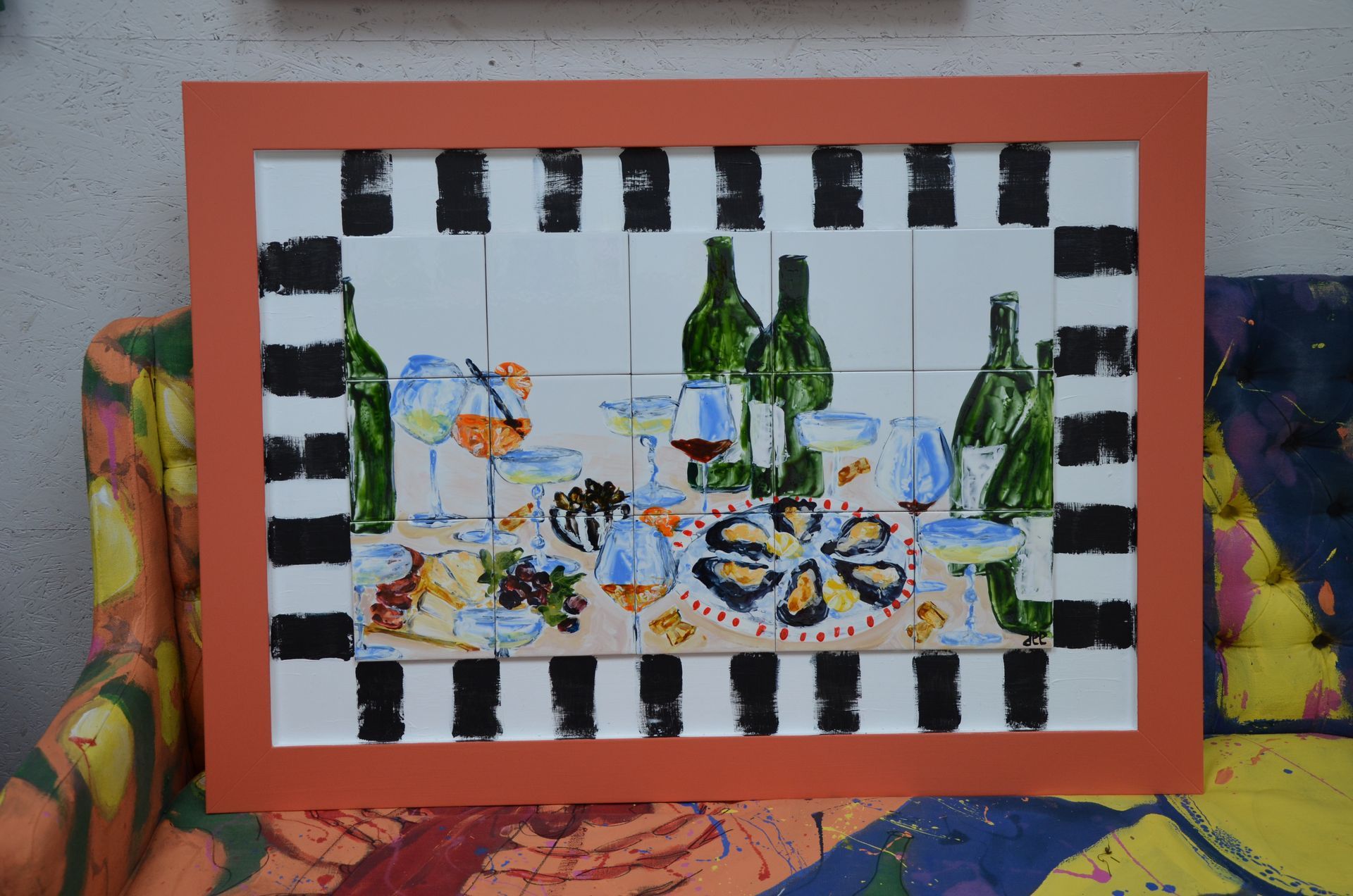handbeschilderde tegeltableau Tegelkunstwerk muurdecoratie keukenstyling 