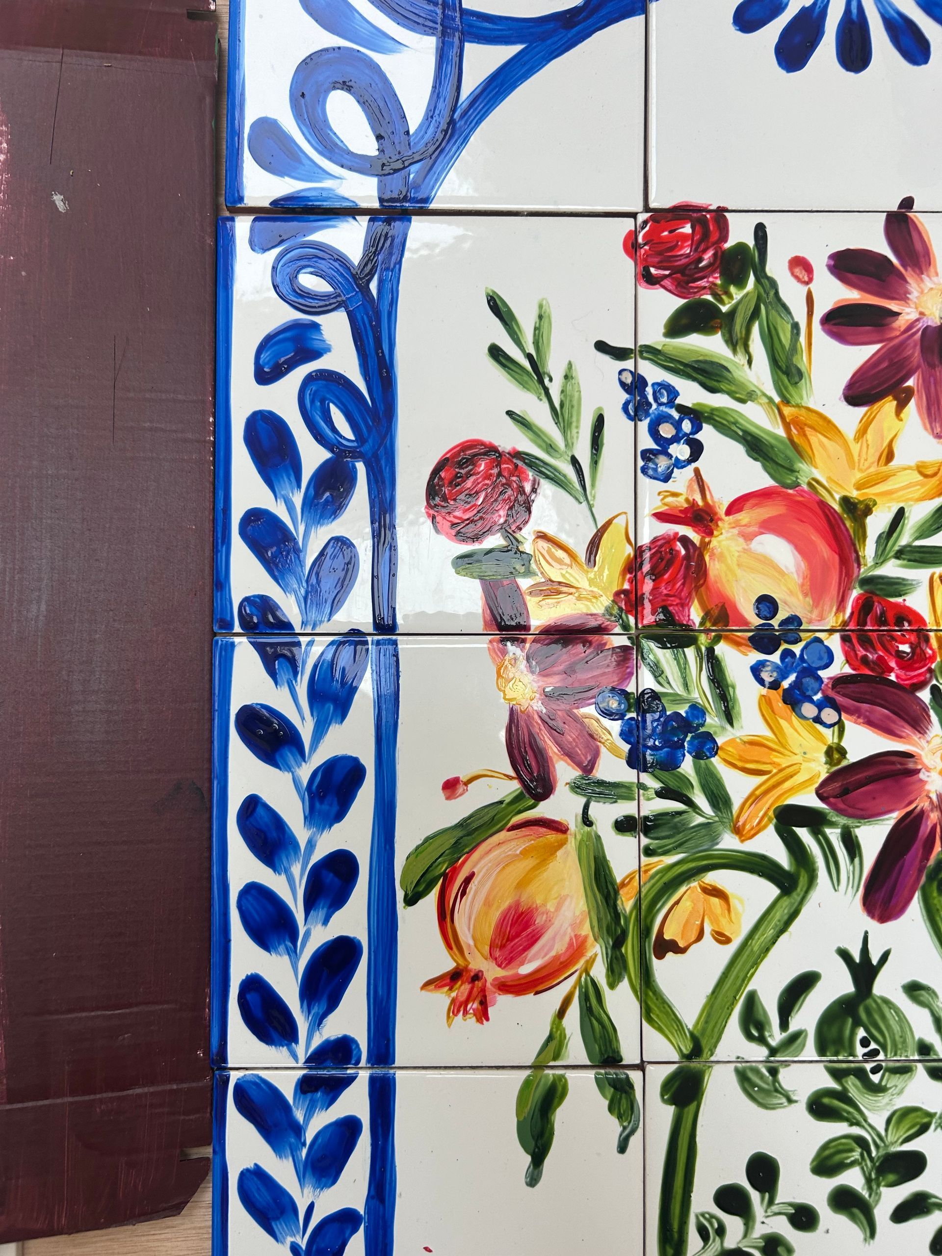 handbeschilderde tegeltableau Tegelkunstwerk muurdecoratie keukenstyling