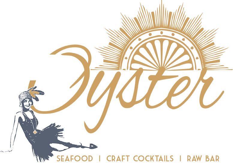 A logo for oyster seafood craft cocktails and raw bar