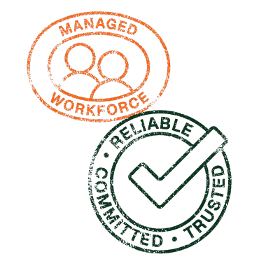 A stamp that says managed workforce reliable committed trusted