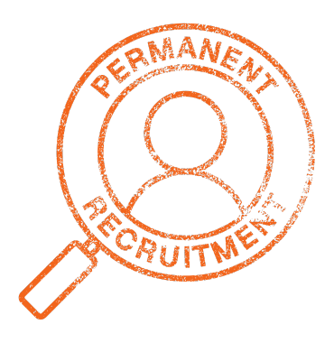 A magnifying glass with the words permanent recruitment written inside of it.