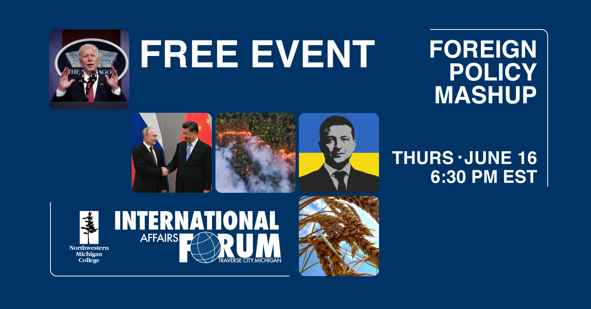 An advertisement for a free event called foreign policy mashup