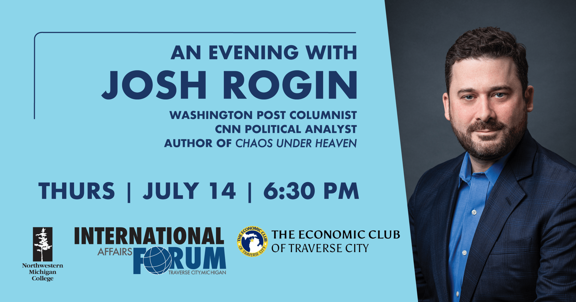 A poster for an evening with josh rogin