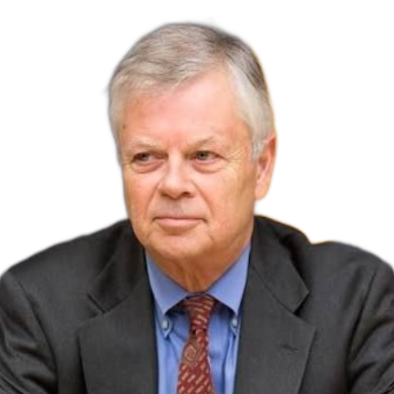 Portrait of a man in a dark suit, blue shirt, and red tie against a white background