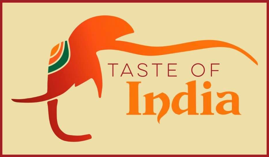 A logo for taste of india with an elephant on it