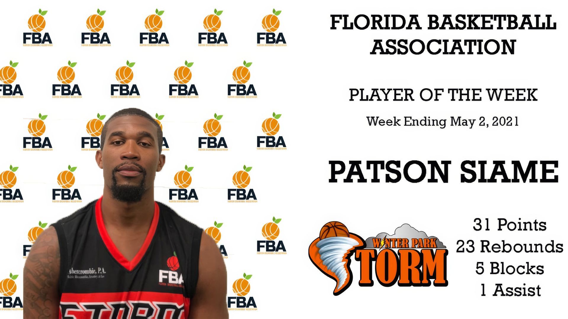 Patson siame is the player of the week for the florida basketball association