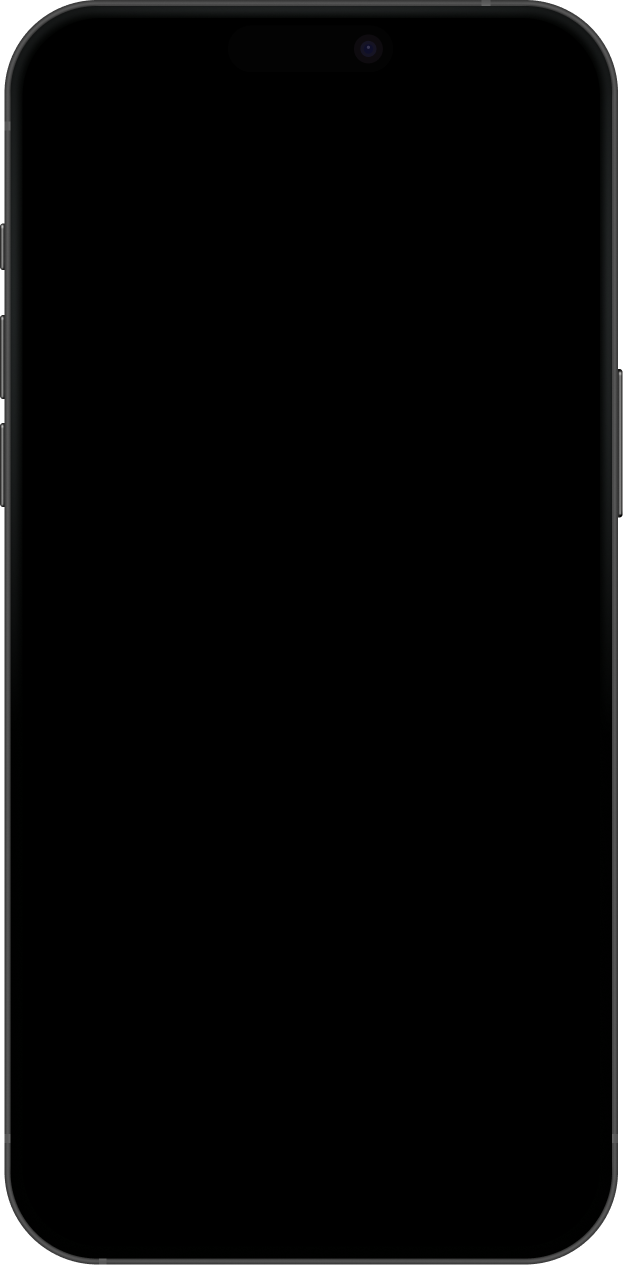 A black cell phone with a blank screen on a white background.