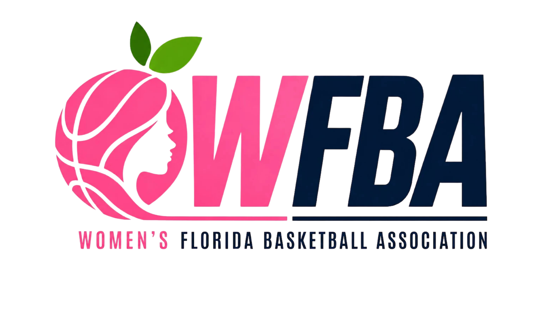 WFBA logo in pink and navy with a basketball and profile silhouette; Women’s Florida Basketball Association