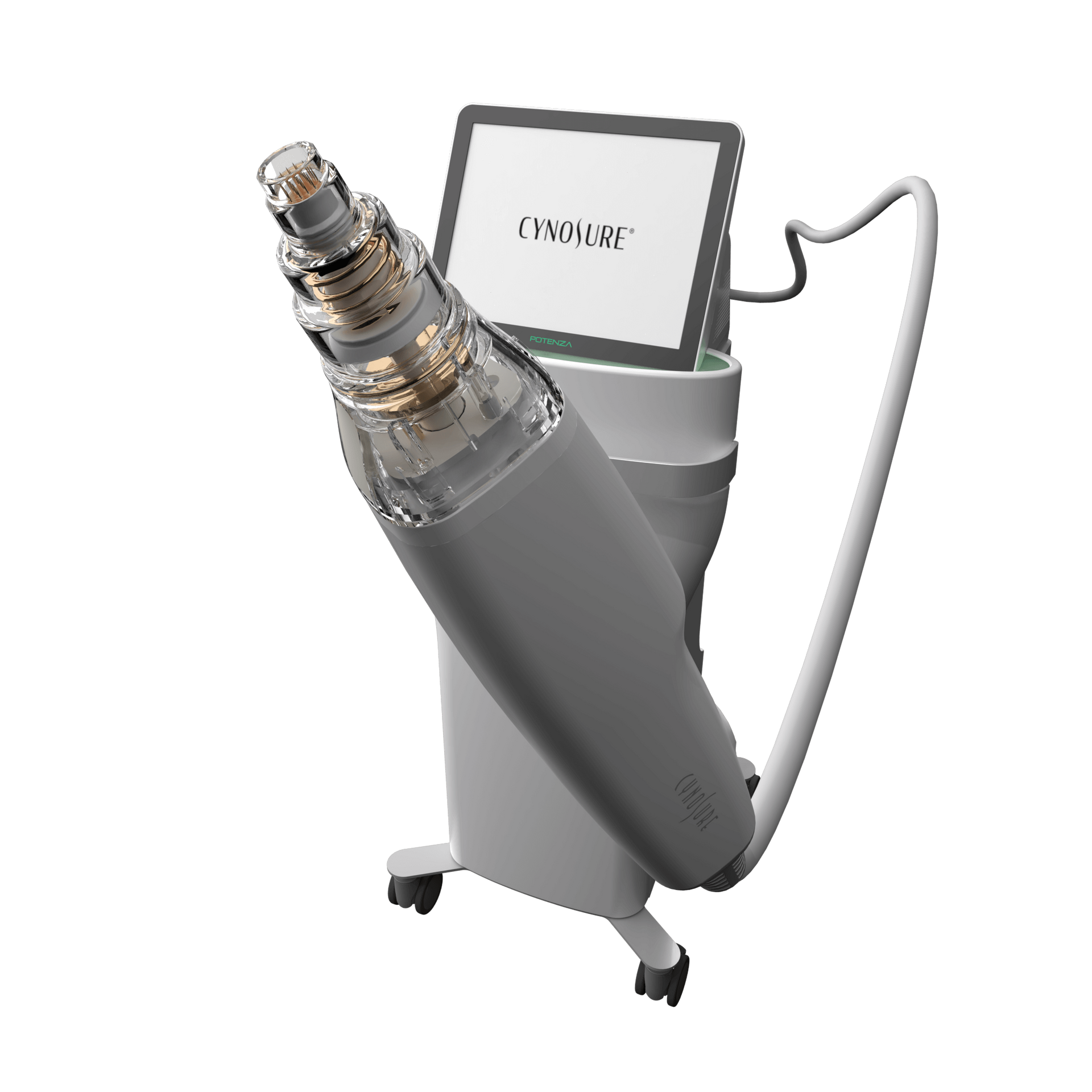 Medical device for skin rejuvenation with touch screen, gray and white.