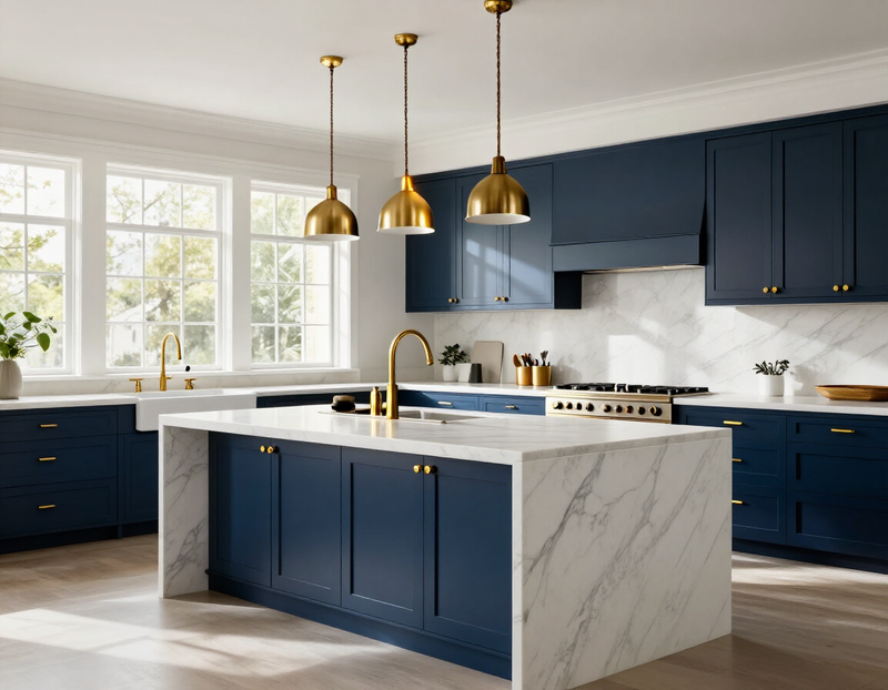 A gourmet kitchen with a marble island