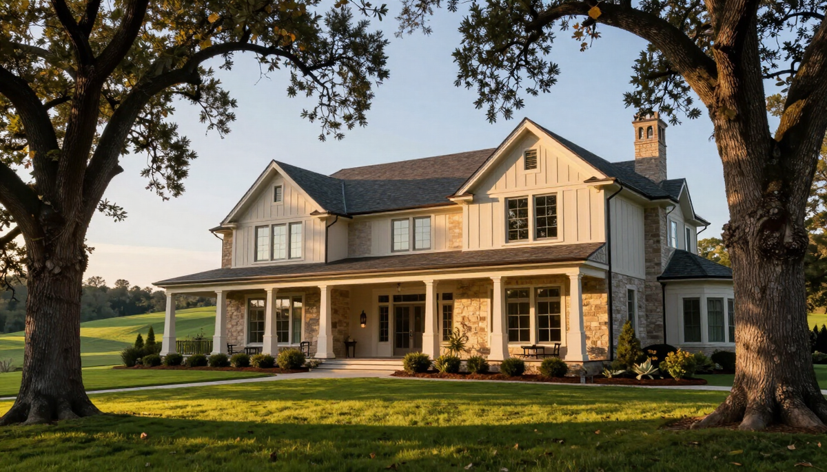 A country estate with mature oak trees