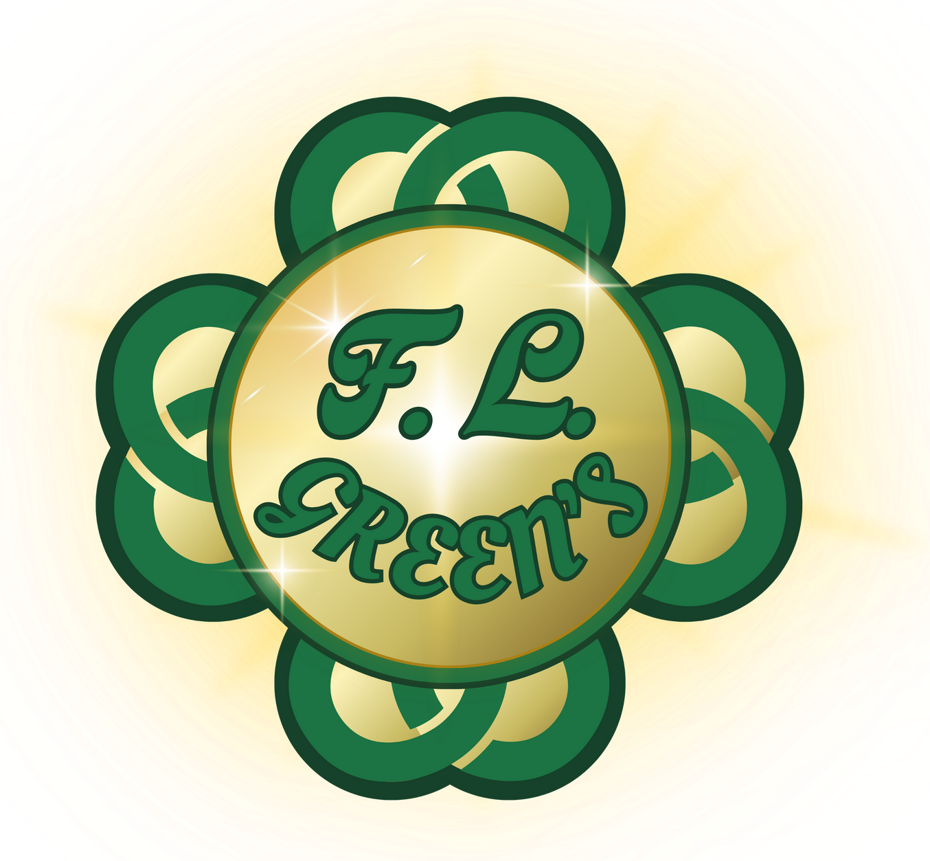 Green and gold clover logo with “F.L. Green’s” in the center