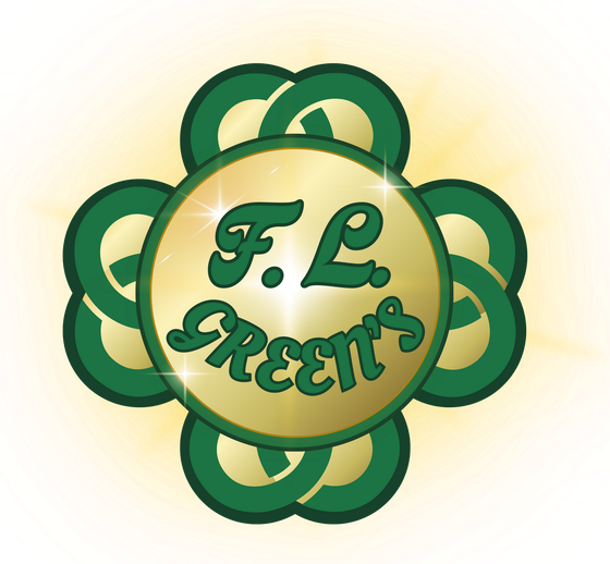 Green and gold clover logo with “F.L. Green’s” in the center