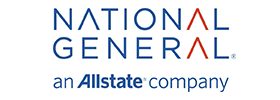 National General Insurance logo, blue and red text on a white background, an Allstate company.