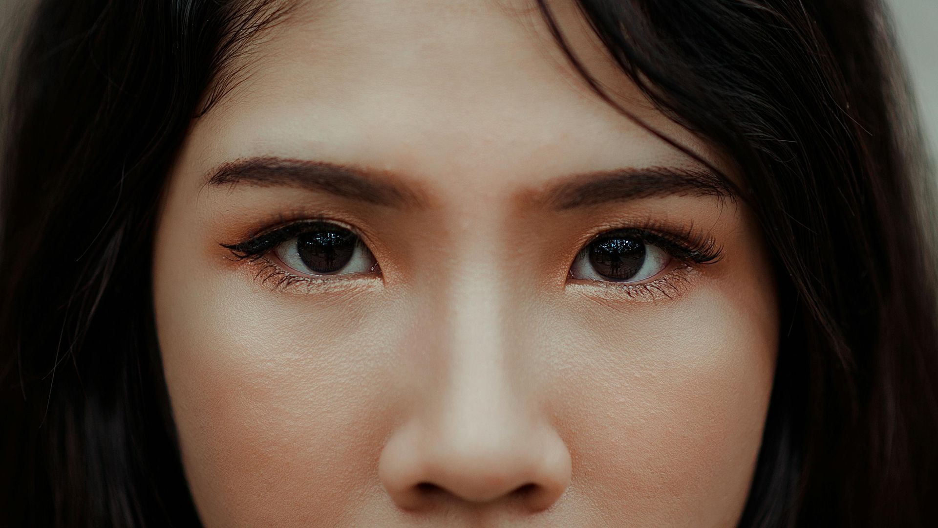 close-up of powdered brows