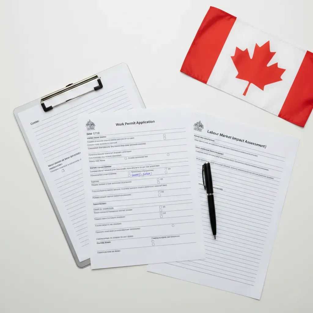 LMIA low wage processing update with documention and flag of Canada
