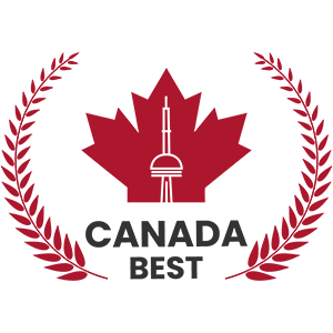 Logo with red maple leaf featuring a CN Tower silhouette and the text 