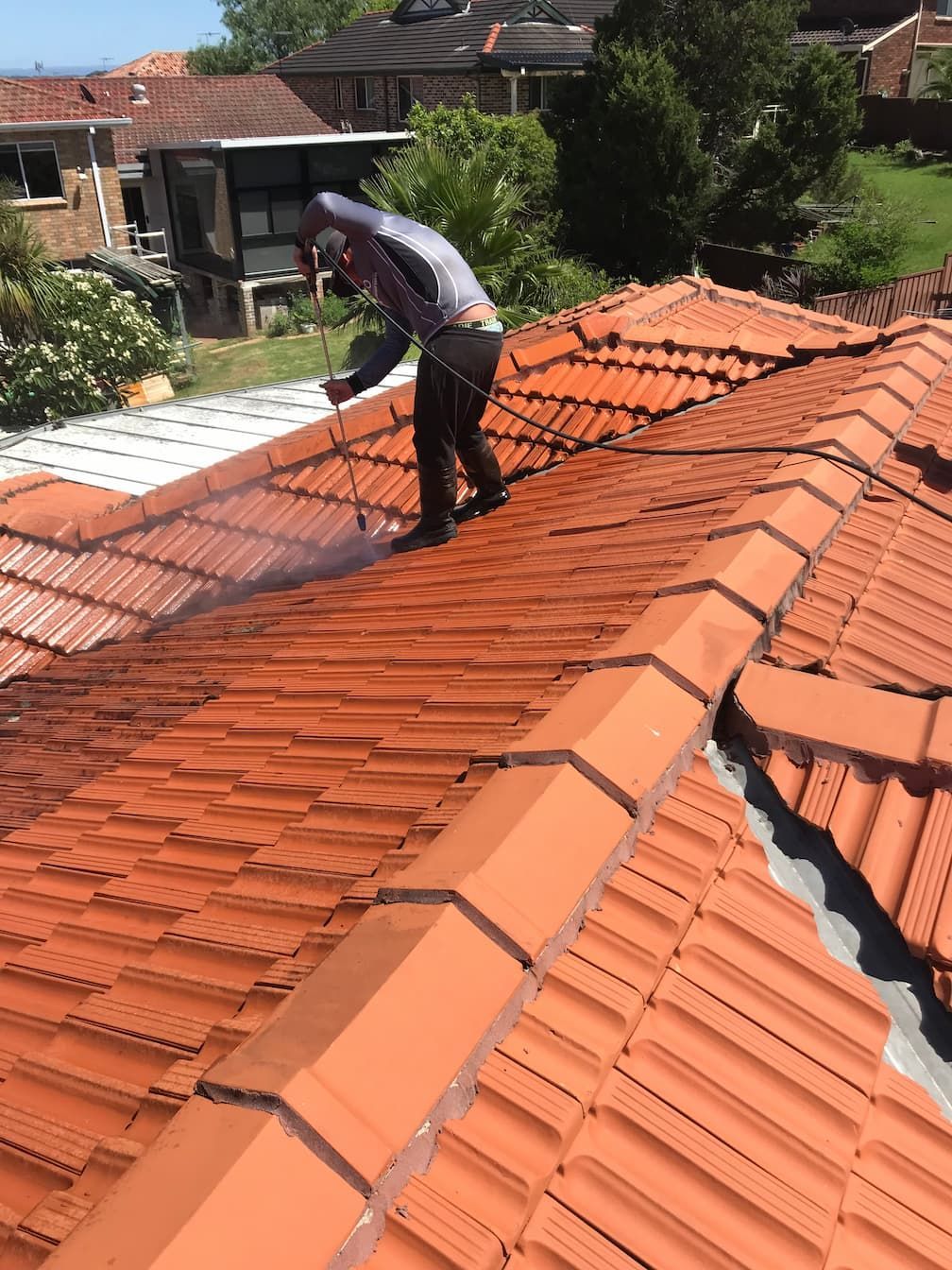 A roof being cleaned in Wollongong