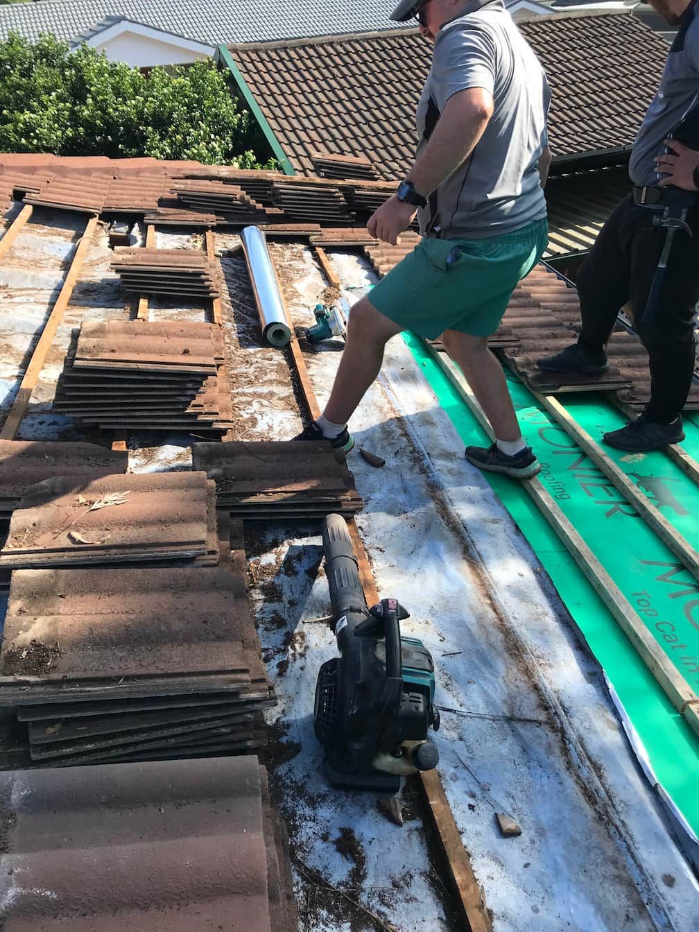 A roof being repaired in Wollongong