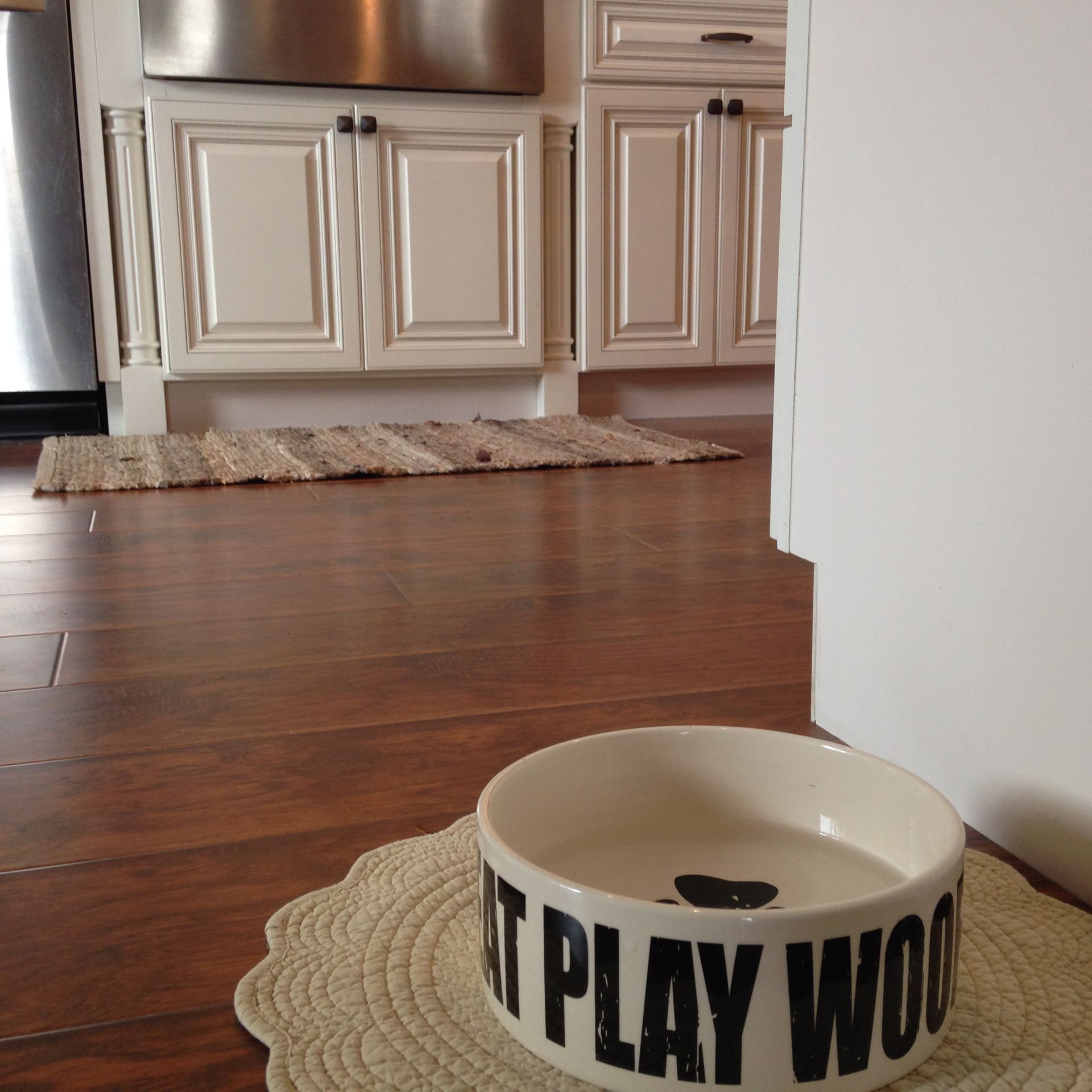 Dog bowl that says 