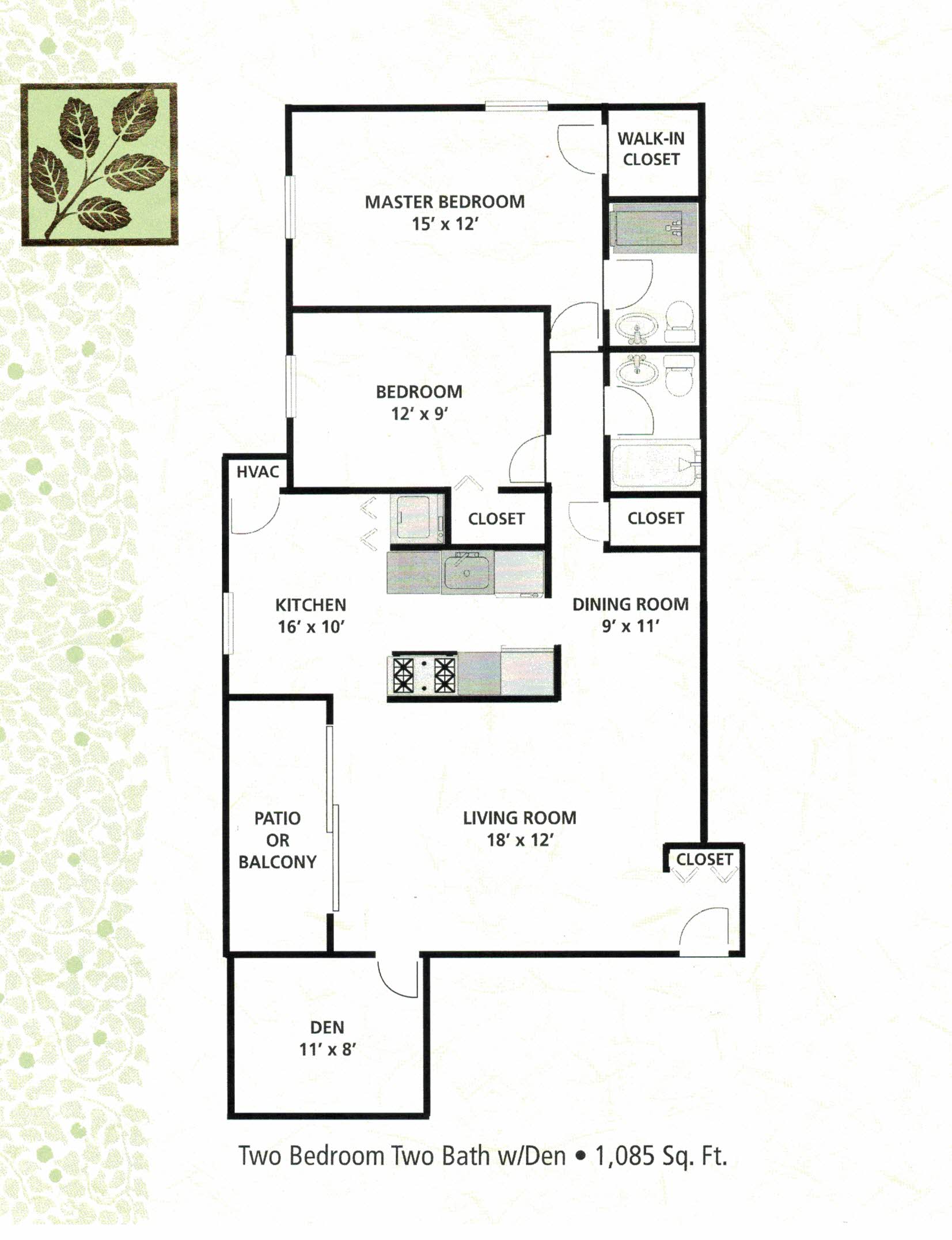 2 Bed, 2 Bath W/ Den