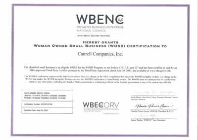 WBENC women-owned business certification certificate for Catelli Companies, Inc.