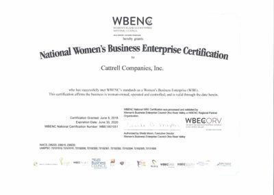 WBENC National Women’s Business Enterprise Certification for CatalCom, Inc. on white certificate background