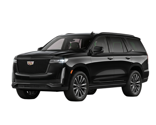 Black Cadillac SUV on a white background, angled front-left view