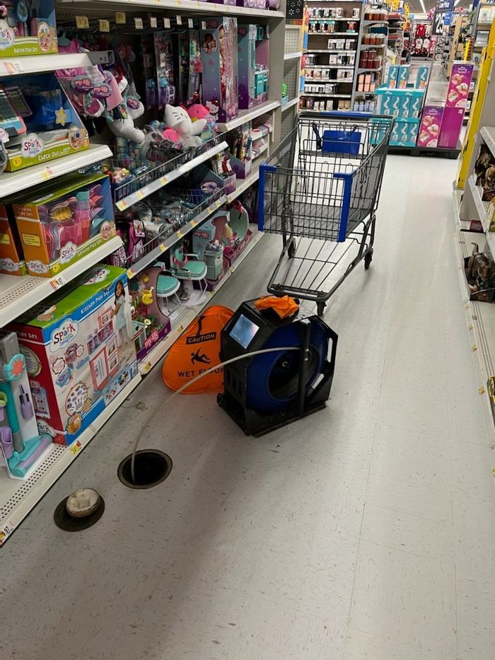 sewer camera inspection inside a minimart