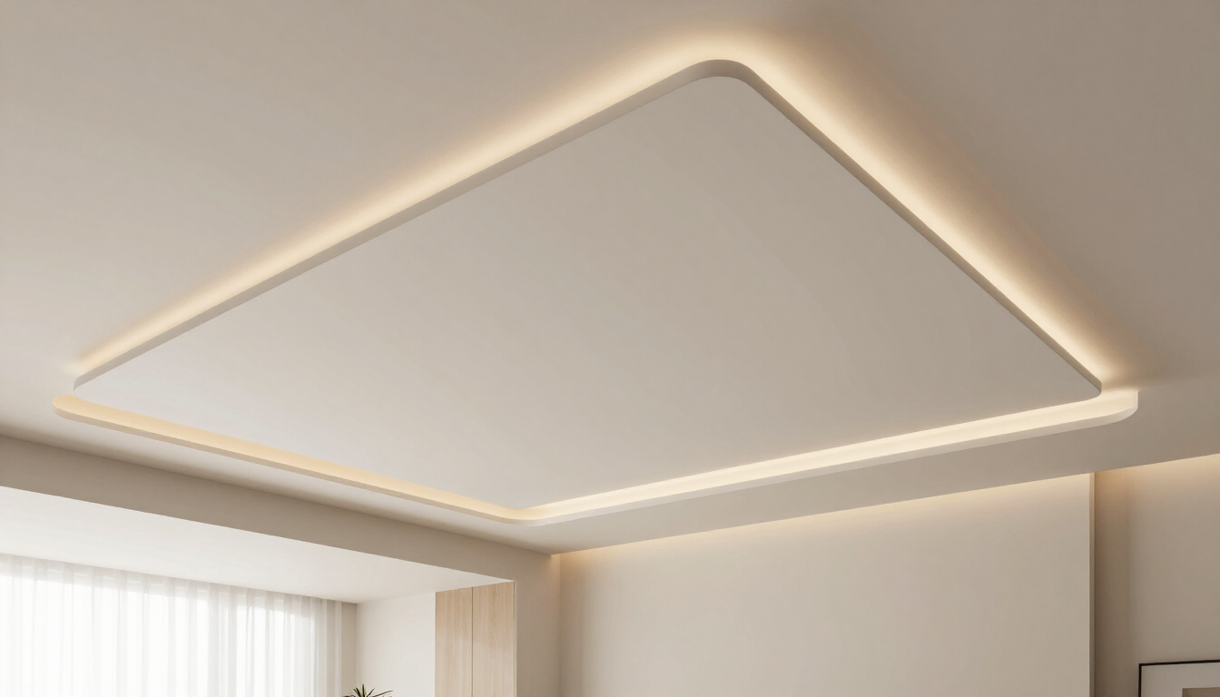 Techo de sala de estar moderno con iluminación LED empotrada y paredes de color crema.