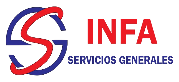 Logotipo de INFA Servicios Generales con una S estilizada en rojo y azul y texto gris.