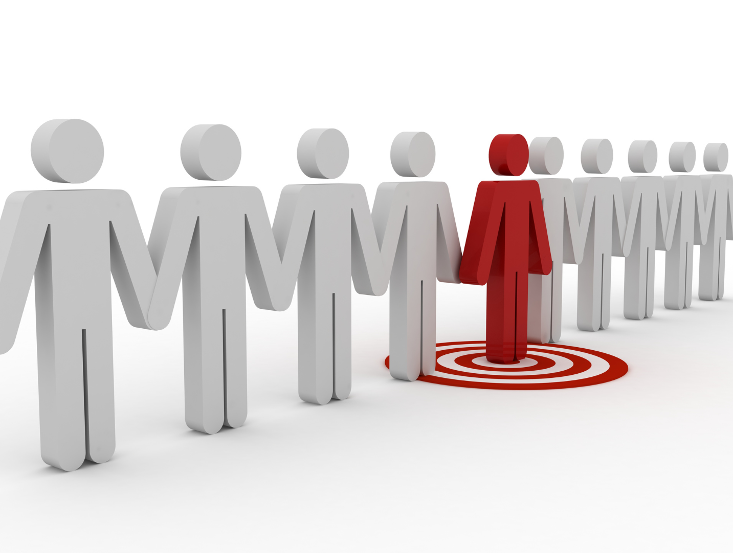 A group of people standing next to each other with a red arrow pointing to a target