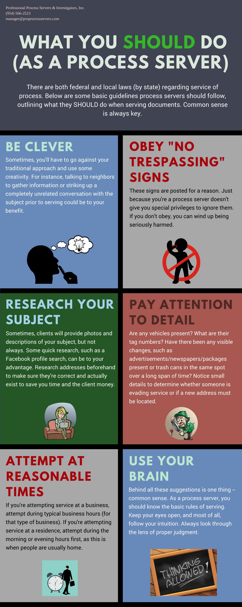 A poster that says what you should do as a process server